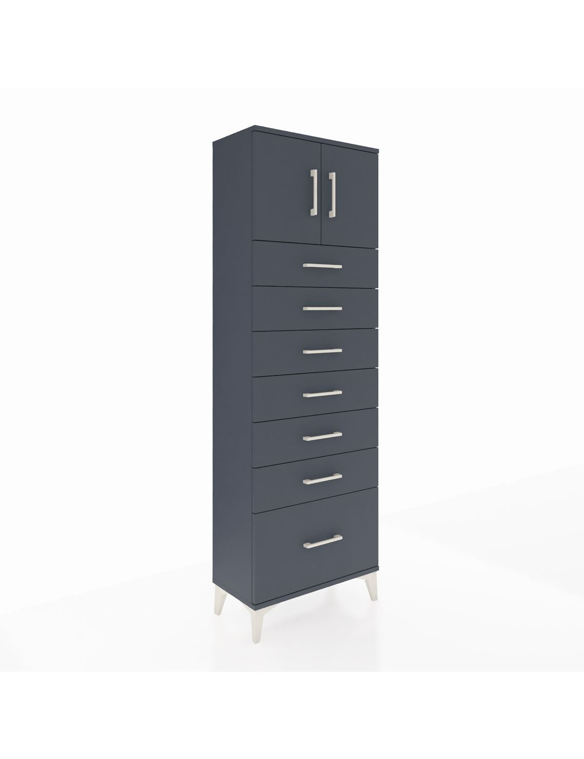 Arges Dolap Tek Raflı 7 Çekmeceli 2 Kapaklı 60x30x182 Antrasit-Antrasit