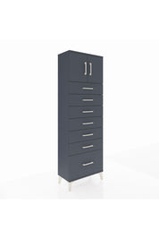 Arges Dolap Tek Raflı 7 Çekmeceli 2 Kapaklı 60x30x182 Antrasit-Antrasit