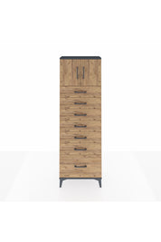 Arges Dolap Tek Raflı 7 Çekmeceli 2 Kapaklı 60x30x182 Antrasit-Çam