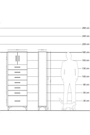 Arges Dolap Tek Raflı 7 Çekmeceli 2 Kapaklı 60x30x182 Antrasit-Çam