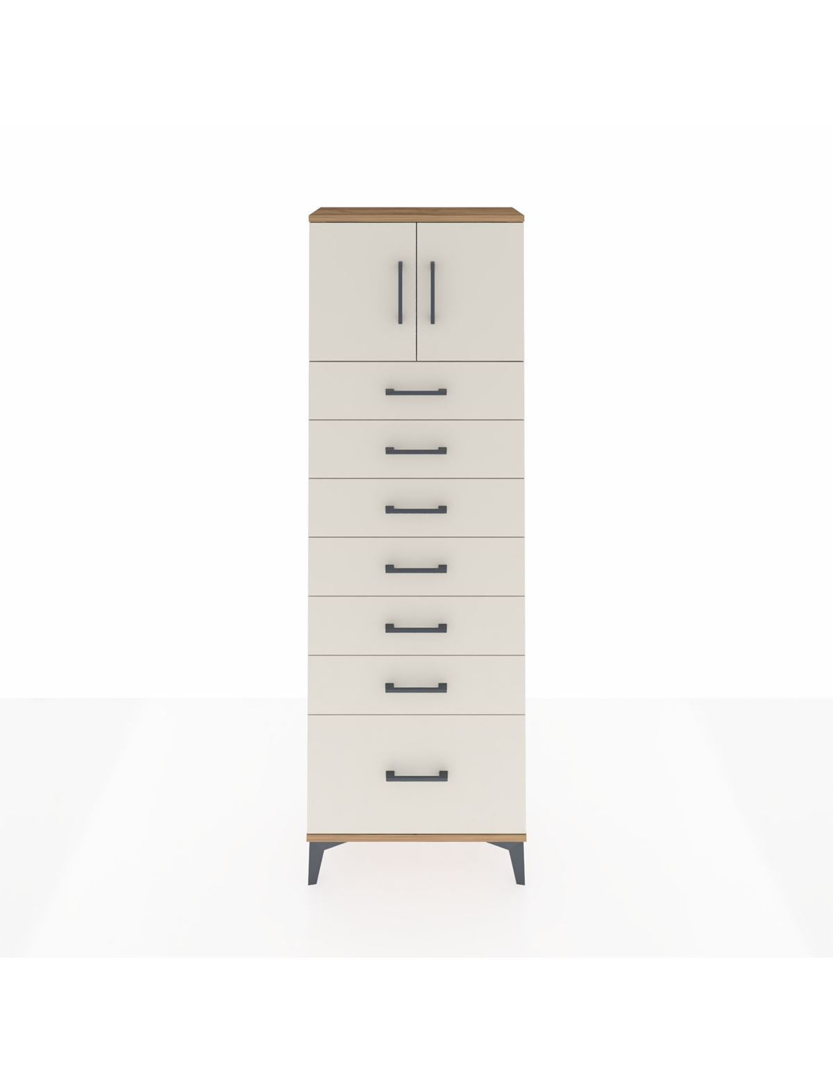 Arges Dolap Tek Raflı 7 Çekmeceli 2 Kapaklı 60x30x182 Çam-Aytaşı