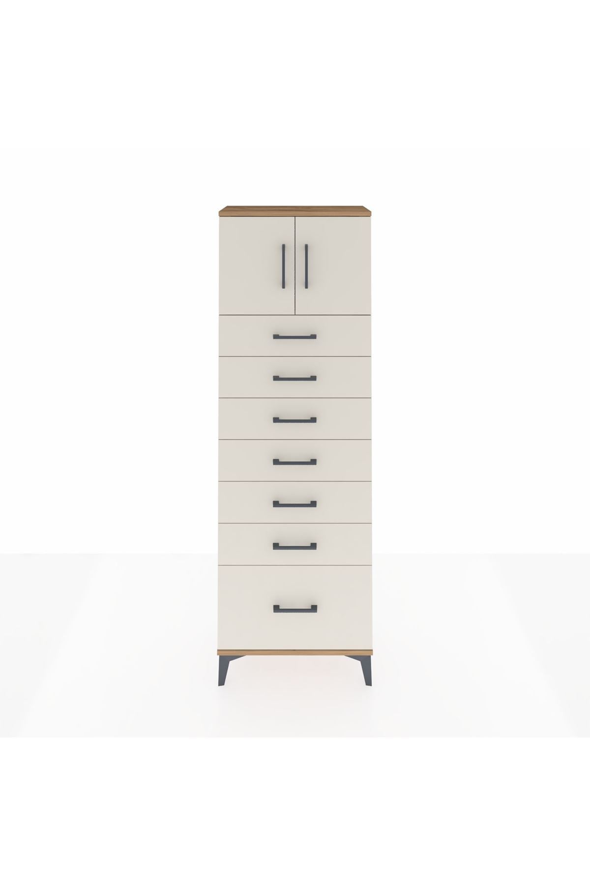 Arges Dolap Tek Raflı 7 Çekmeceli 2 Kapaklı 60x30x182 Çam-Aytaşı