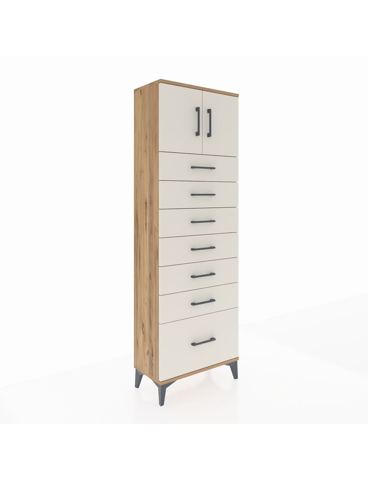 Arges Dolap Tek Raflı 7 Çekmeceli 2 Kapaklı 60x30x182 Çam-Aytaşı