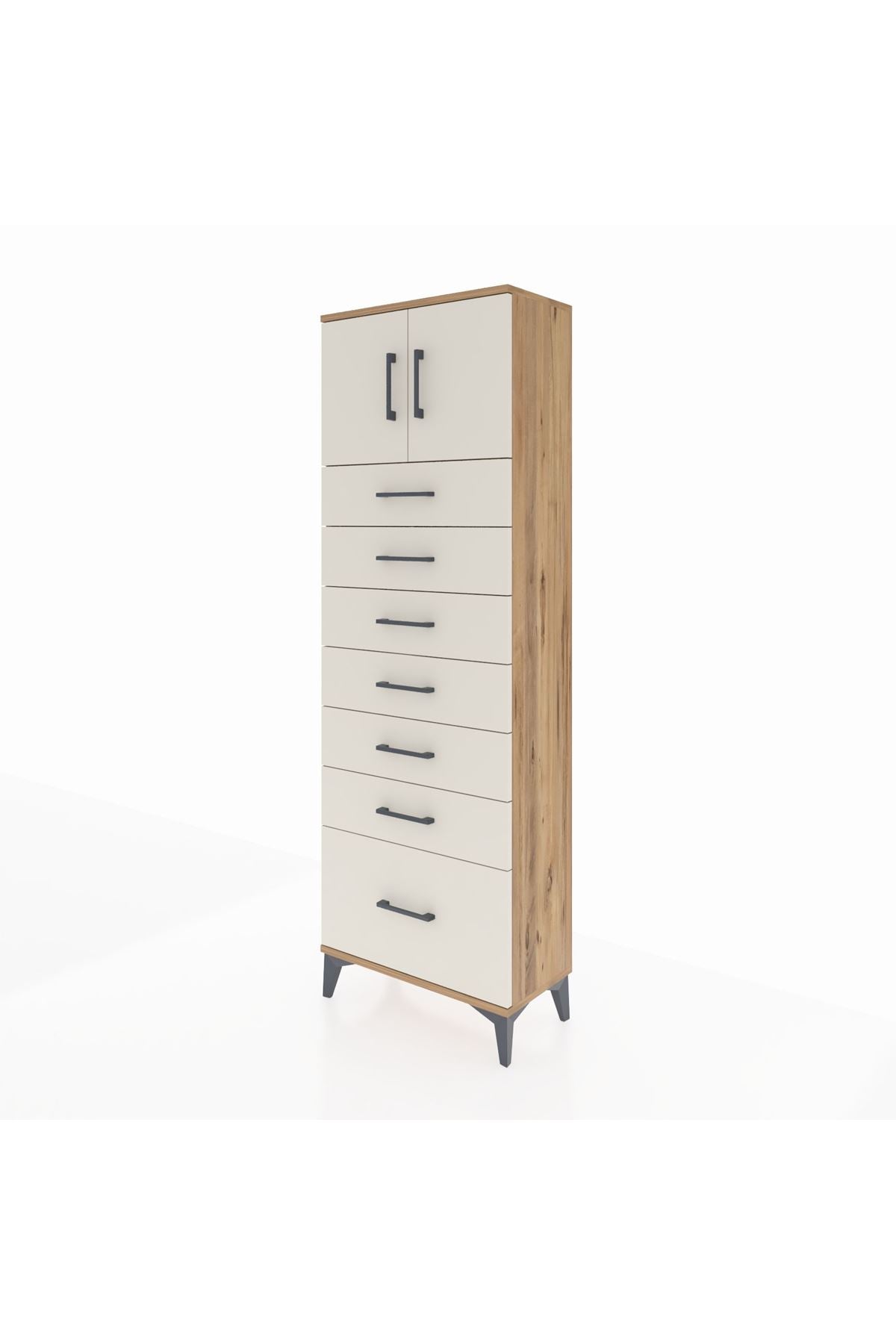 Arges Dolap Tek Raflı 7 Çekmeceli 2 Kapaklı 60x30x182 Çam-Aytaşı