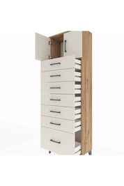Arges Dolap Tek Raflı 7 Çekmeceli 2 Kapaklı 60x30x182 Çam-Aytaşı