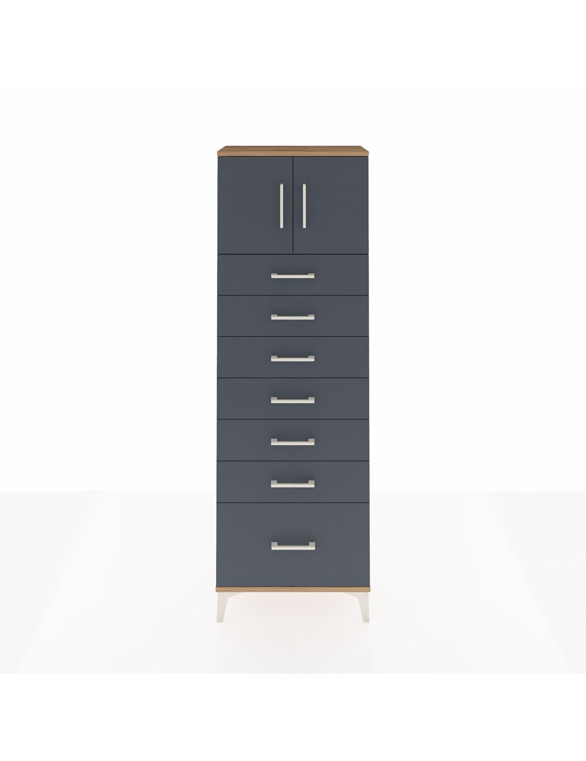 Arges Dolap Tek Raflı 7 Çekmeceli 2 Kapaklı 60x30x182 Çam-Antrasit