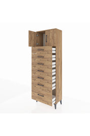 Arges Dolap Tek Raflı 7 Çekmeceli 2 Kapaklı 60x30x182 Çam-Çam