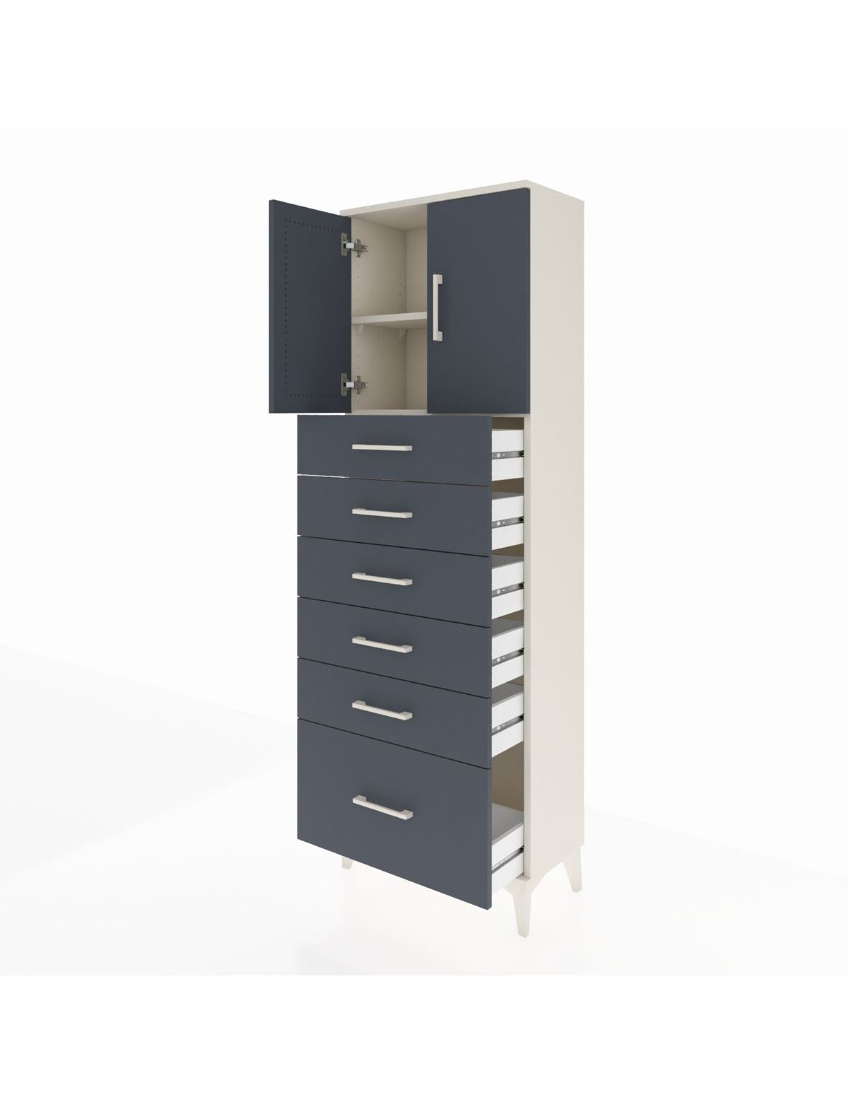 Arges Dolap 2 Raflı 6 Çekmeceli 2 Kapaklı 60x30x182 - S23M011V2A