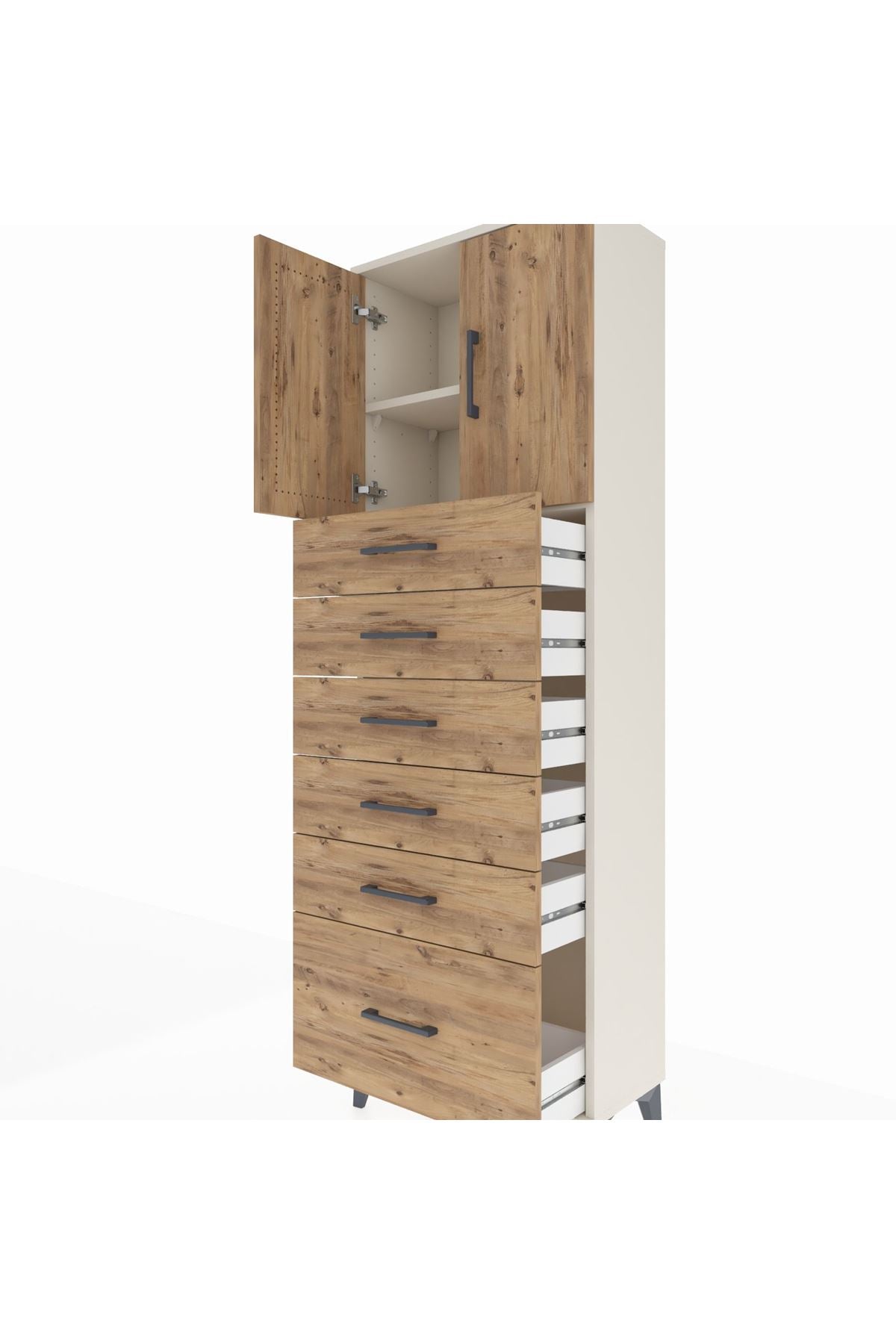 Arges Dolap 2 Raflı 6 Çekmeceli 2 Kapaklı 60x30x182 Aytaşı-Çam