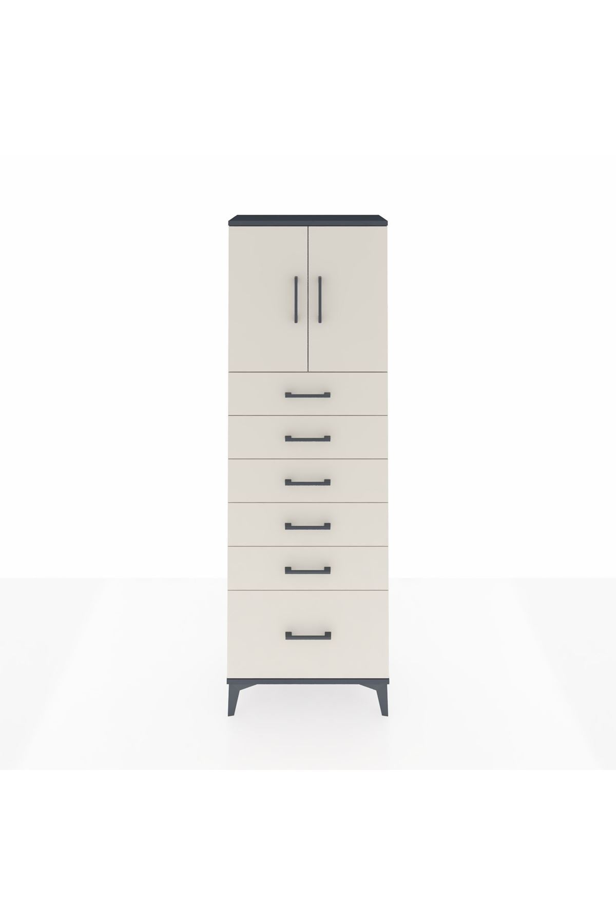 Arges Dolap 2 Raflı 6 Çekmeceli 2 Kapaklı 60x30x182 Antrasit-Aytaşı