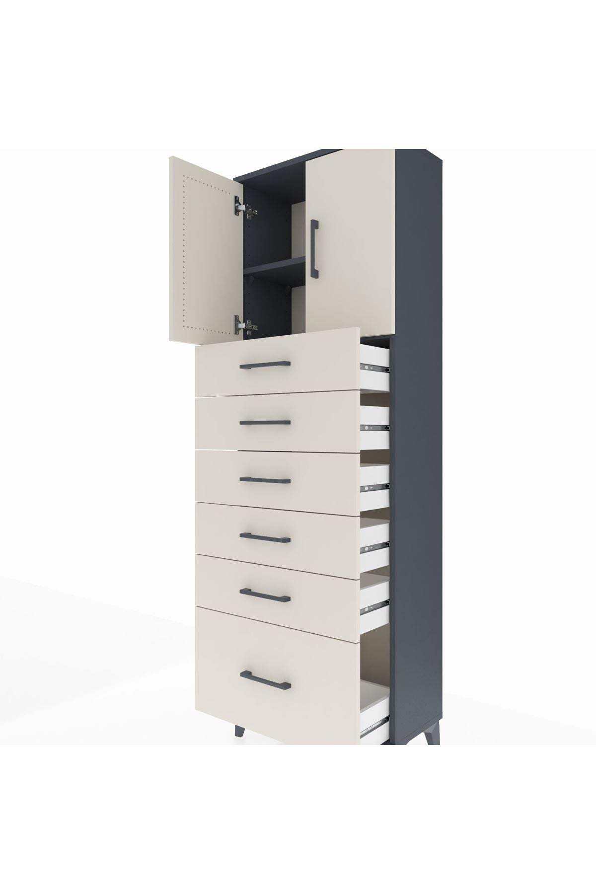 Arges Dolap 2 Raflı 6 Çekmeceli 2 Kapaklı 60x30x182 Antrasit-Aytaşı