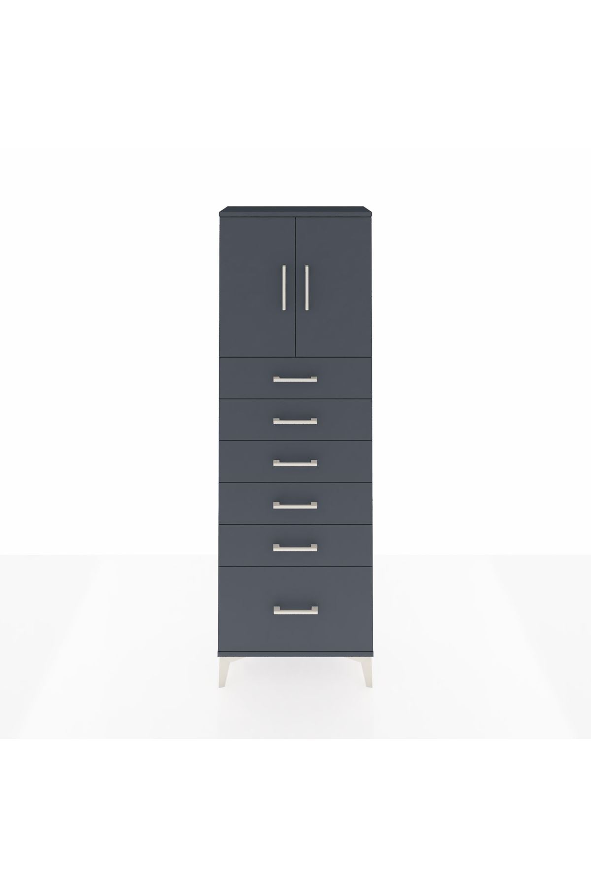 Arges Dolap 2 Raflı 6 Çekmeceli 2 Kapaklı 60x30x182 Antrasit-Antrasit