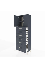 Arges Dolap 2 Raflı 6 Çekmeceli 2 Kapaklı 60x30x182 Antrasit-Antrasit