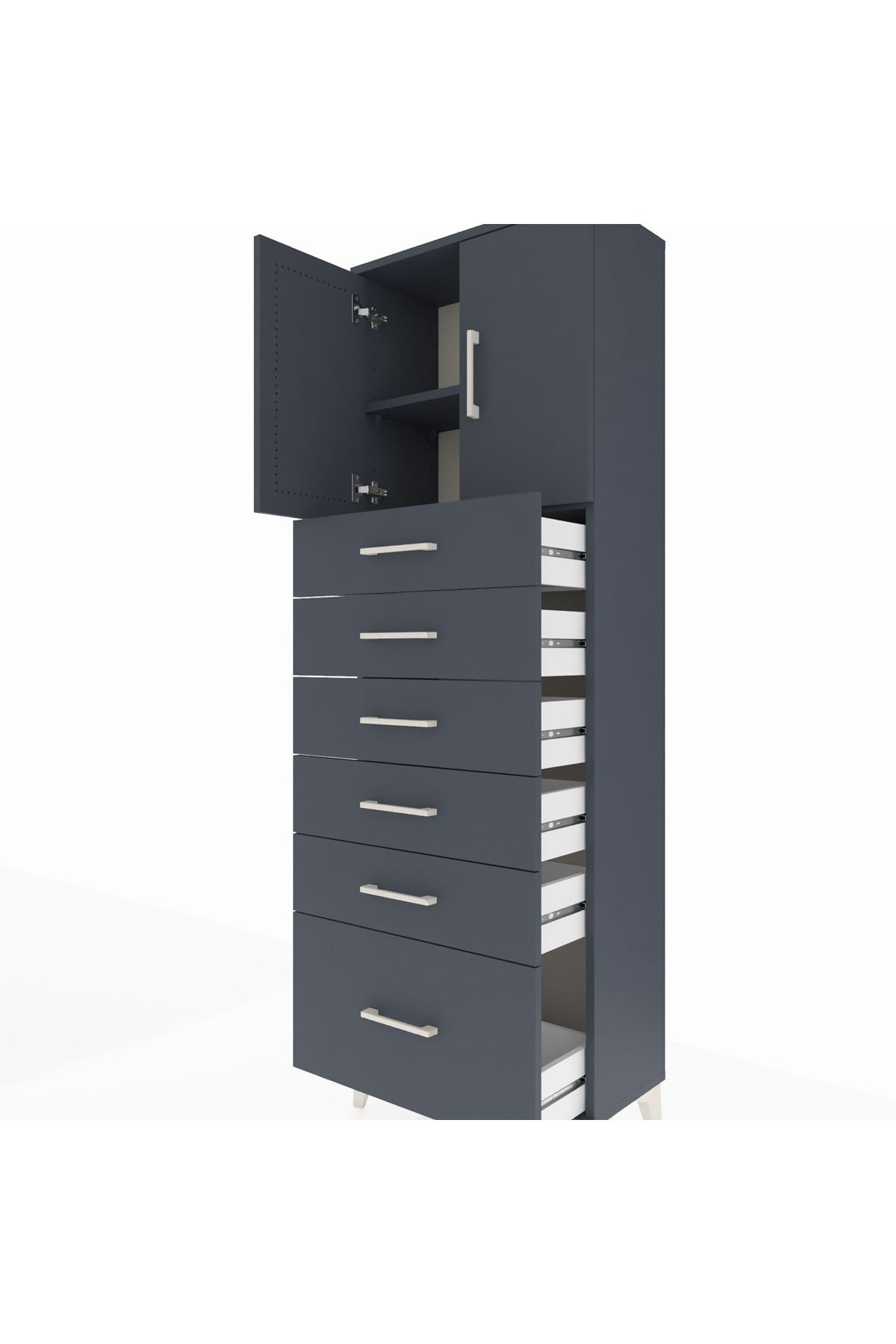 Arges Dolap 2 Raflı 6 Çekmeceli 2 Kapaklı 60x30x182 Antrasit-Antrasit