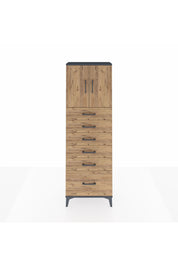 Arges Dolap 2 Raflı 6 Çekmeceli 2 Kapaklı 60x30x182 Antrasit-Çam