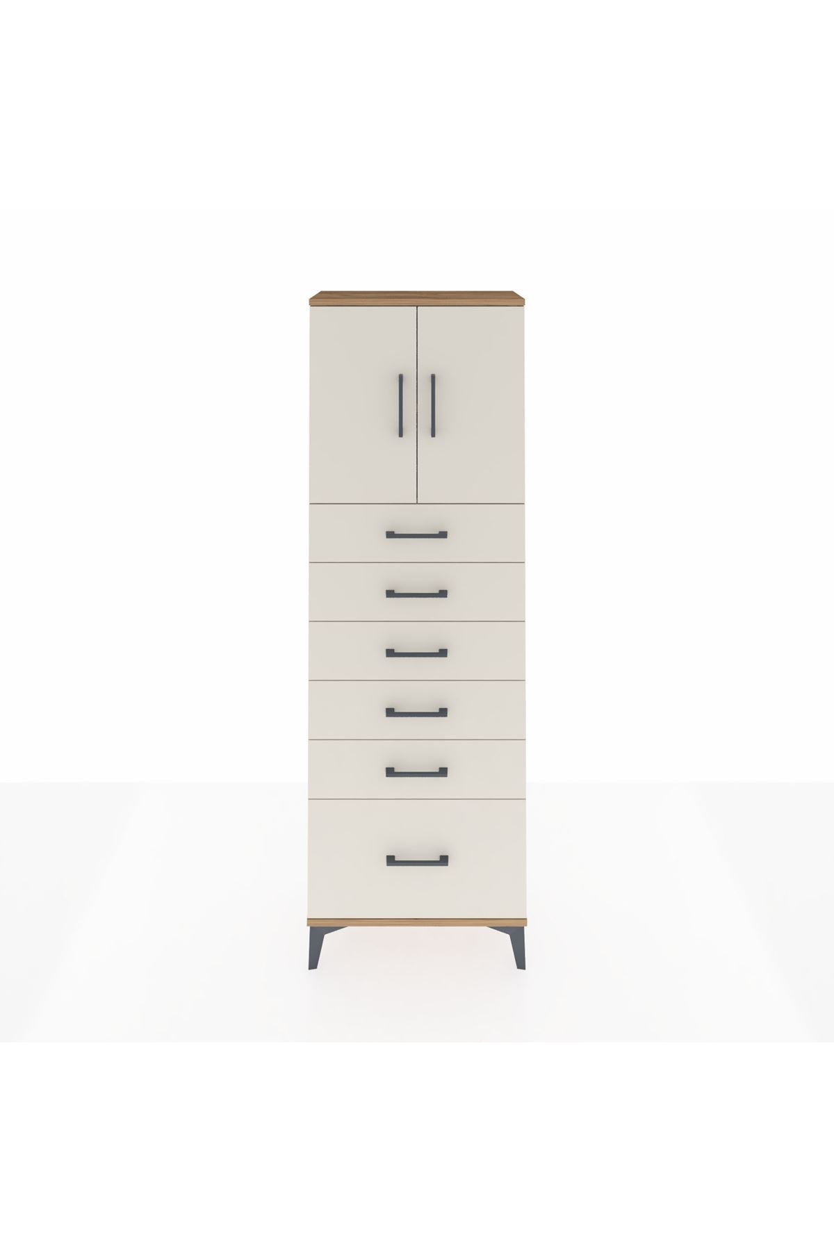 Arges Dolap 2 Raflı 6 Çekmeceli 2 Kapaklı 60x30x182 Çam-Aytaşı