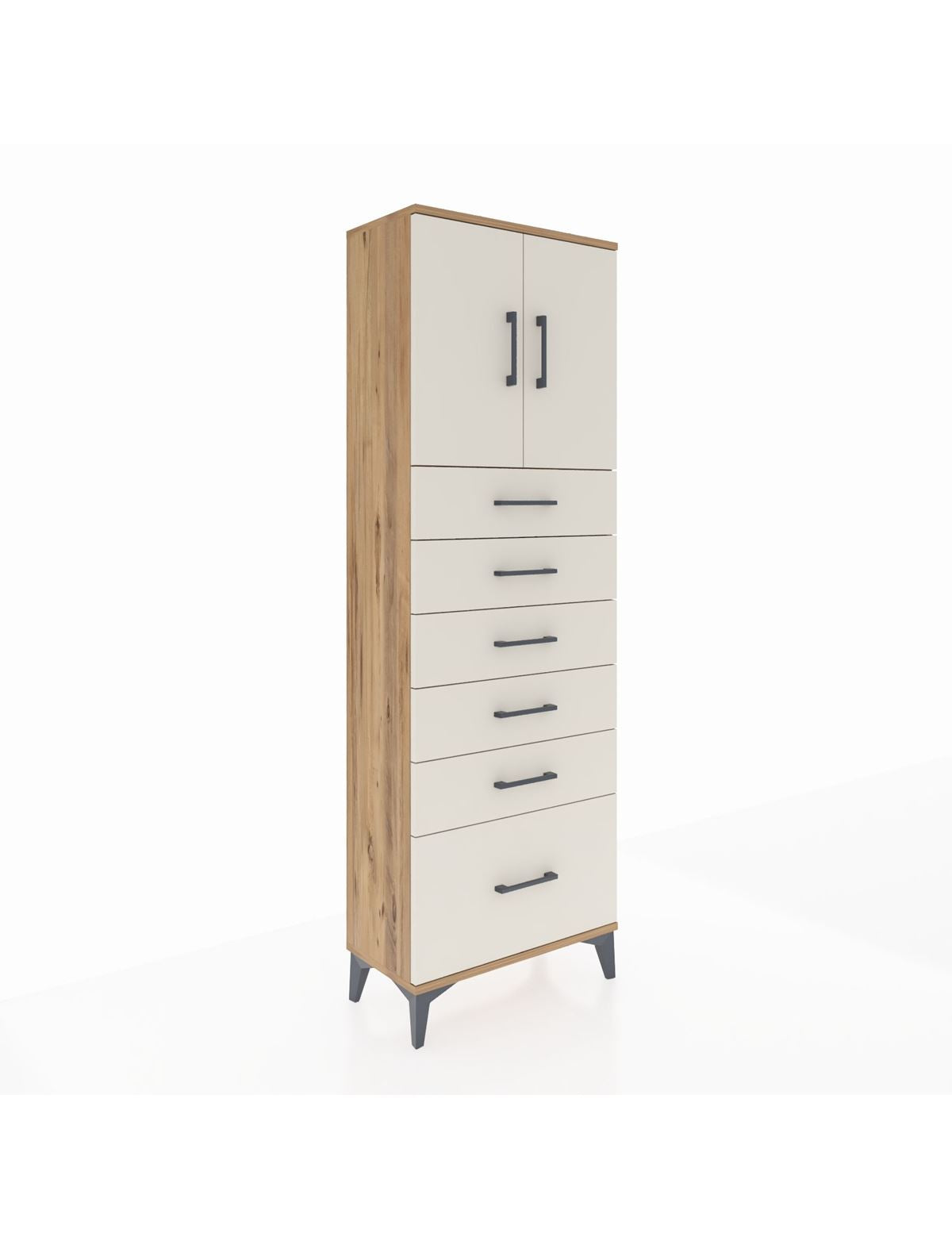 Arges Dolap 2 Raflı 6 Çekmeceli 2 Kapaklı 60x30x182 Çam-Aytaşı