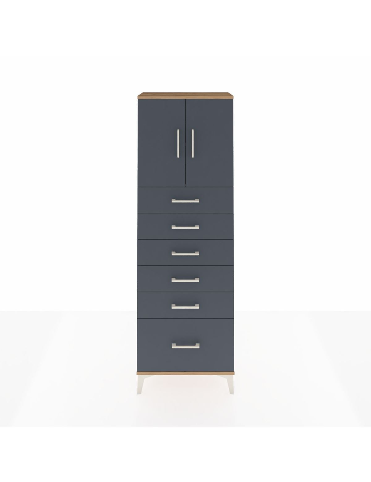 Arges Dolap 2 Raflı 6 Çekmeceli 2 Kapaklı 60x30x182 Çam-Antrasit