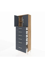 Arges Dolap 2 Raflı 6 Çekmeceli 2 Kapaklı 60x30x182 Çam-Antrasit