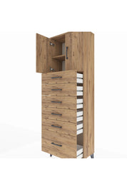 Arges Dolap 2 Raflı 6 Çekmeceli 2 Kapaklı 60x30x182 Çam-Çam