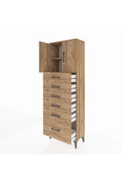 Arges Dolap 2 Raflı 6 Çekmeceli 2 Kapaklı 60x30x182 Çam-Çam