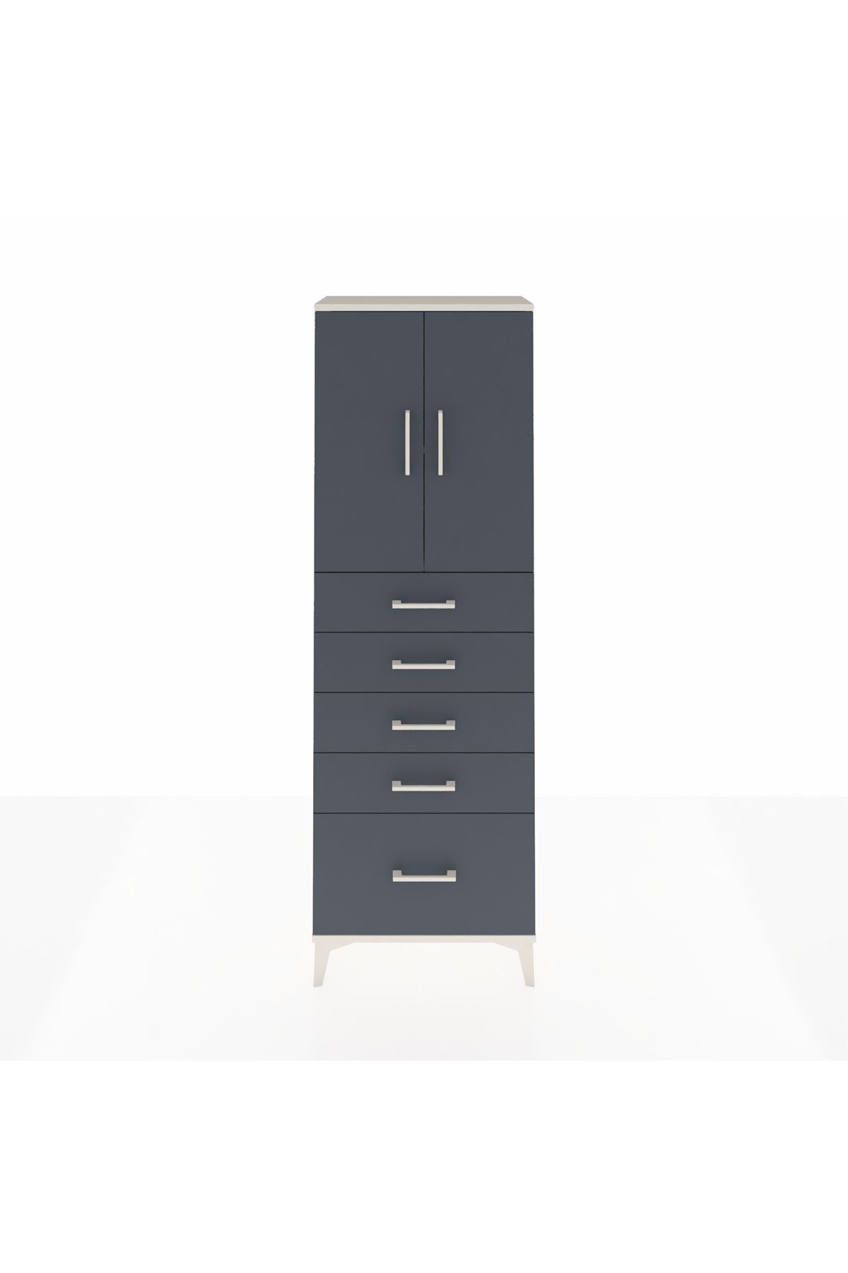 Arges Dolap 2 Raflı 5 Çekmeceli 2 Kapaklı 60x30x182 Aytaşı-Antrasit