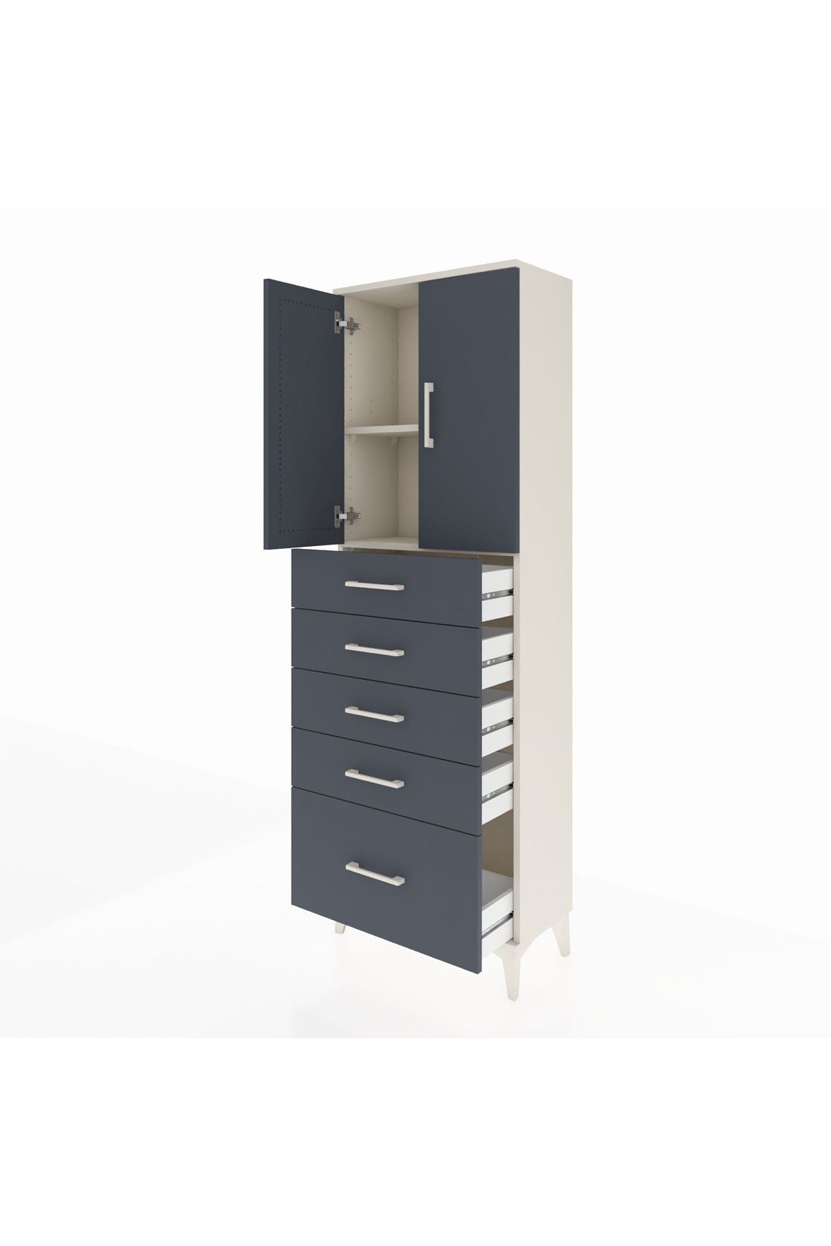 Arges Dolap 2 Raflı 5 Çekmeceli 2 Kapaklı 60x30x182 - S23M012V2A