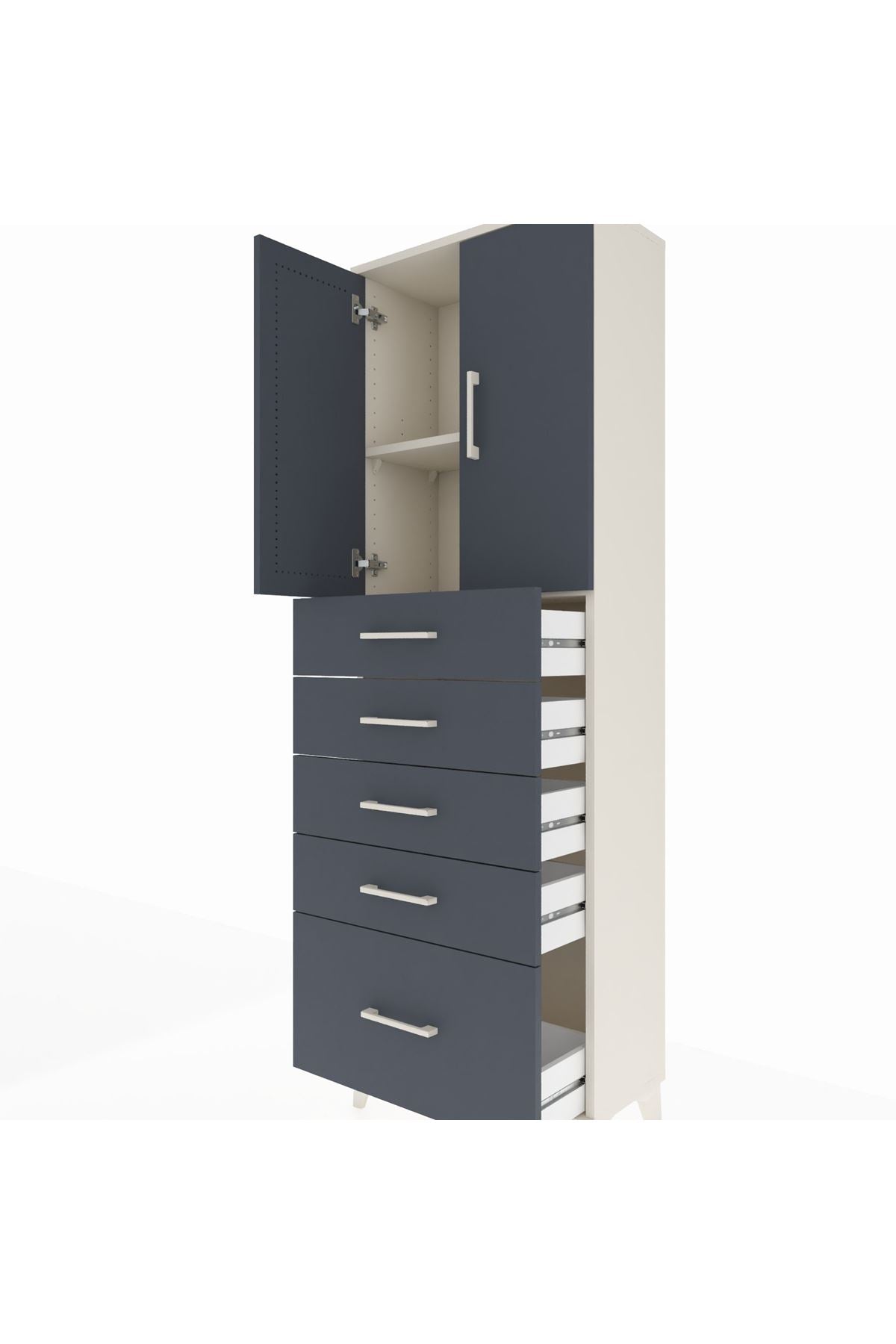 Arges Dolap 2 Raflı 5 Çekmeceli 2 Kapaklı 60x30x182 Aytaşı-Antrasit