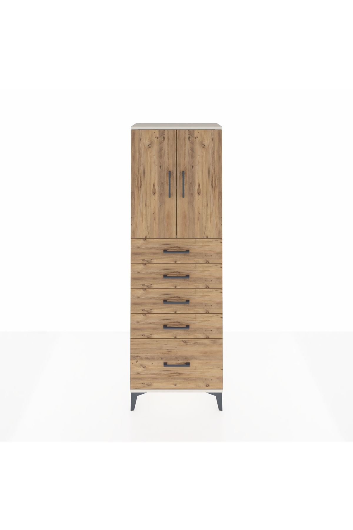 Arges Dolap 2 Raflı 5 Çekmeceli 2 Kapaklı 60x30x182 Aytaşı-Çam