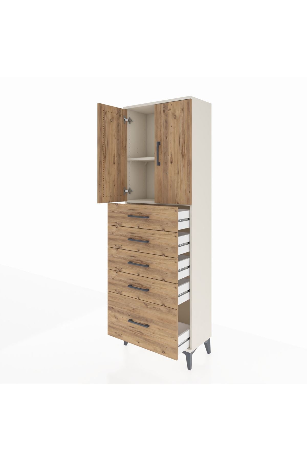 Arges Dolap 2 Raflı 5 Çekmeceli 2 Kapaklı 60x30x182 Aytaşı-Çam