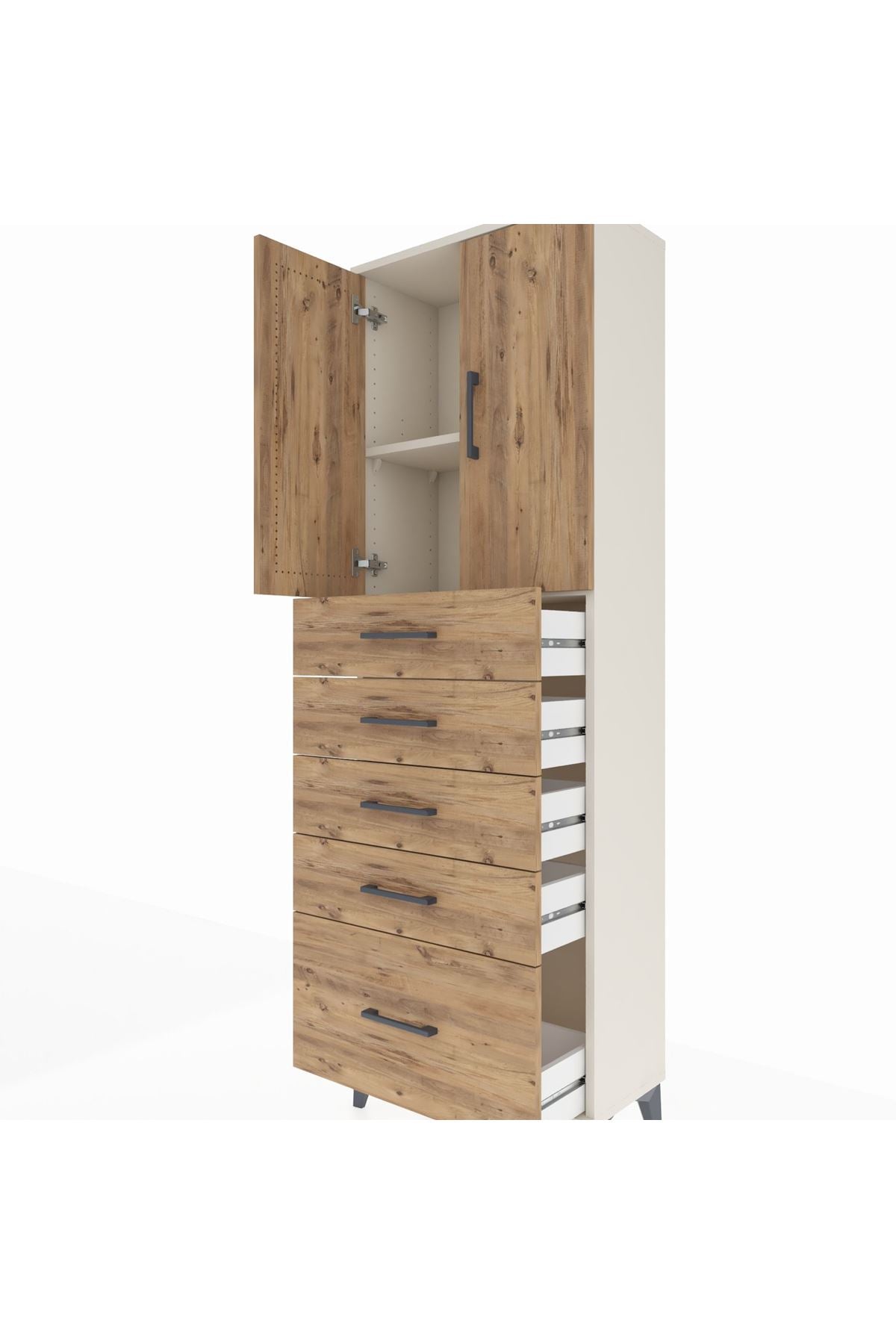 Arges Dolap 2 Raflı 5 Çekmeceli 2 Kapaklı 60x30x182 Aytaşı-Çam