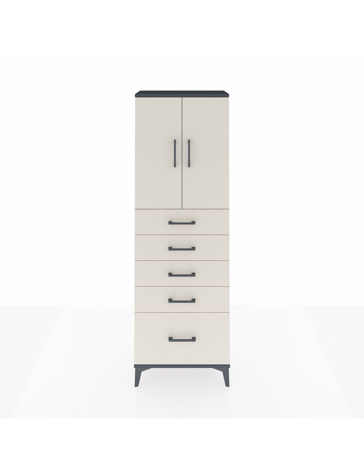 Arges Dolap 2 Raflı 5 Çekmeceli 2 Kapaklı 60x30x182 Antrasit-Aytaşı