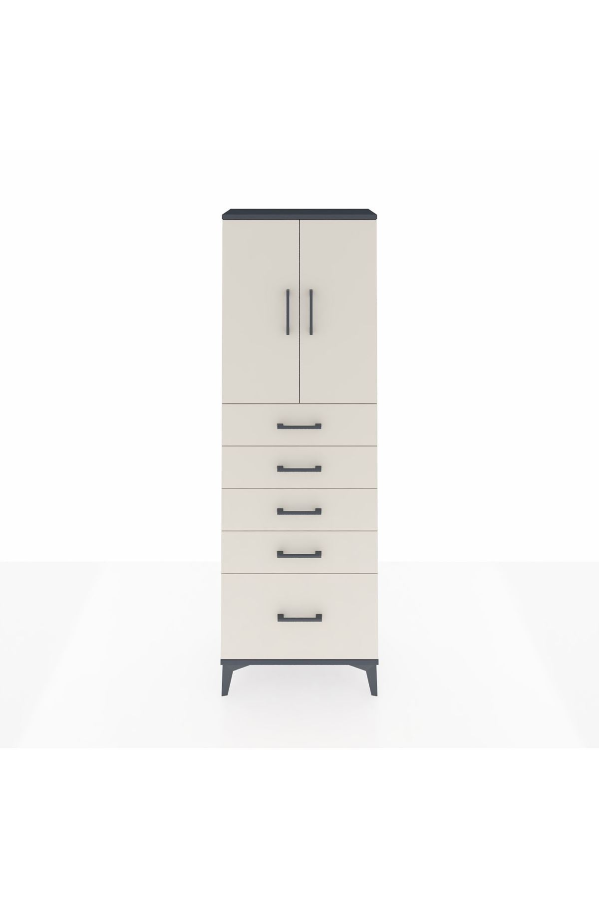 Arges Dolap 2 Raflı 5 Çekmeceli 2 Kapaklı 60x30x182 Antrasit-Aytaşı