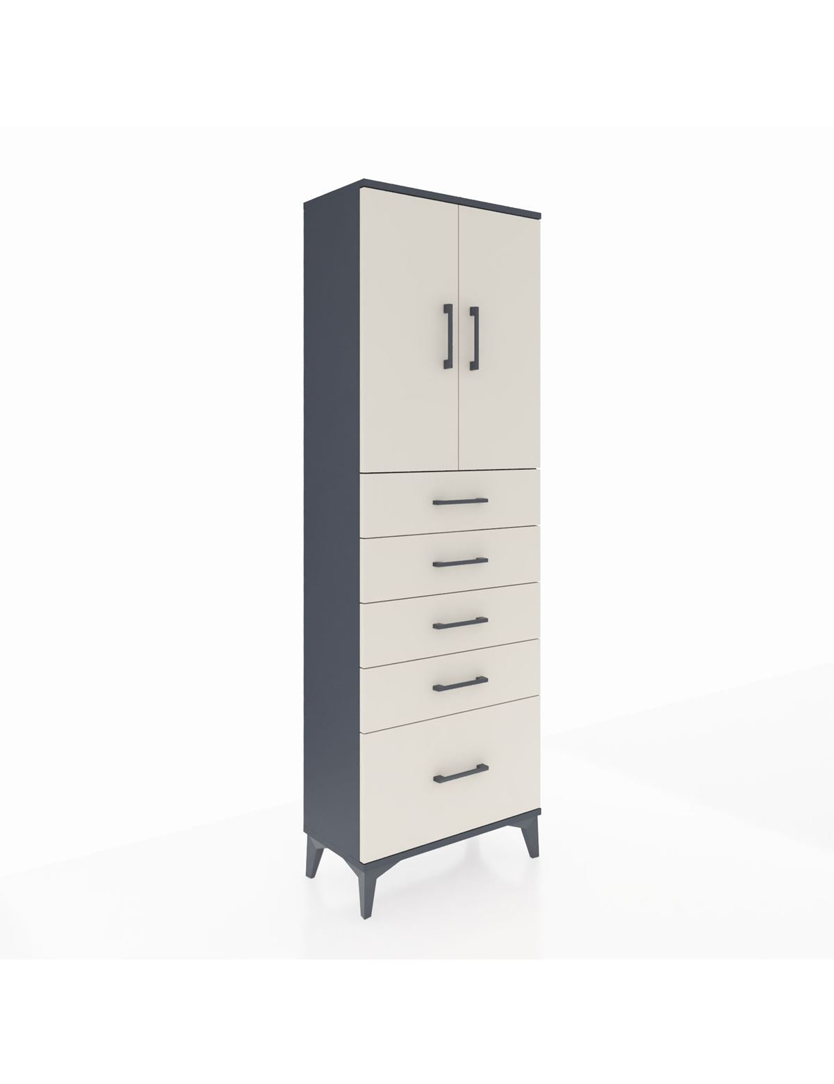 Arges Dolap 2 Raflı 5 Çekmeceli 2 Kapaklı 60x30x182 Antrasit-Aytaşı