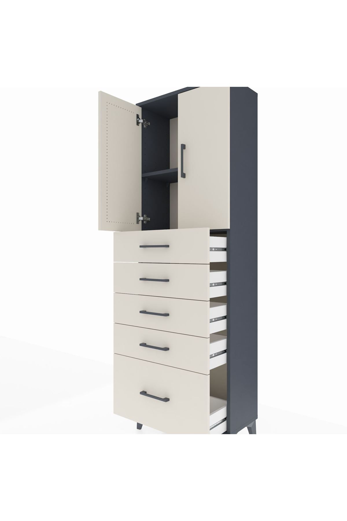 Arges Dolap 2 Raflı 5 Çekmeceli 2 Kapaklı 60x30x182 Antrasit-Aytaşı