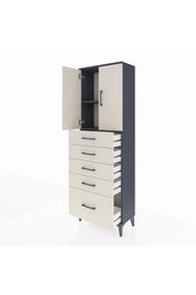 Arges Dolap 2 Raflı 5 Çekmeceli 2 Kapaklı 60x30x182 Antrasit-Aytaşı