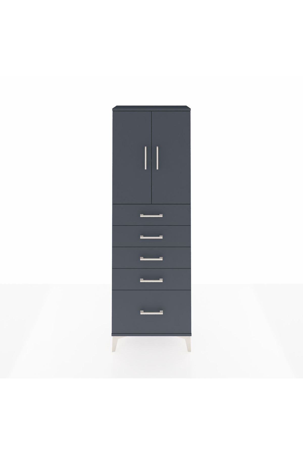 Arges Dolap 2 Raflı 5 Çekmeceli 2 Kapaklı 60x30x182 Antrasit-Antrasit