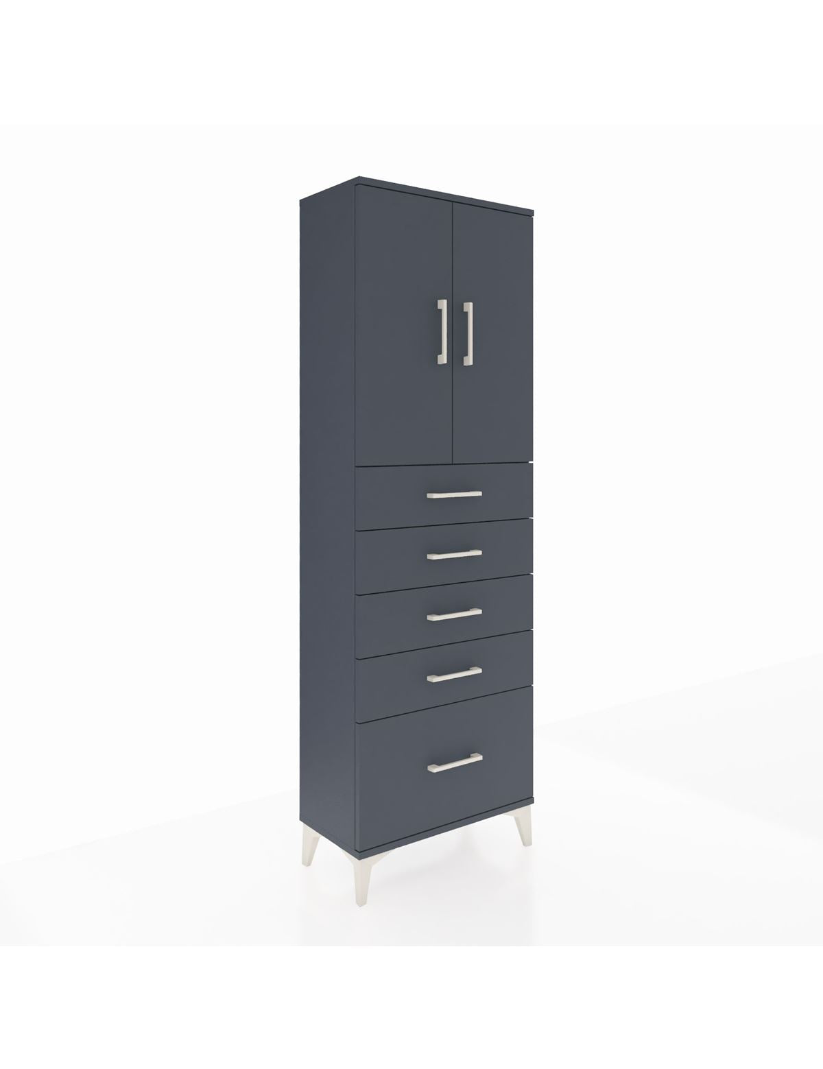 Arges Dolap 2 Raflı 5 Çekmeceli 2 Kapaklı 60x30x182 Antrasit-Antrasit