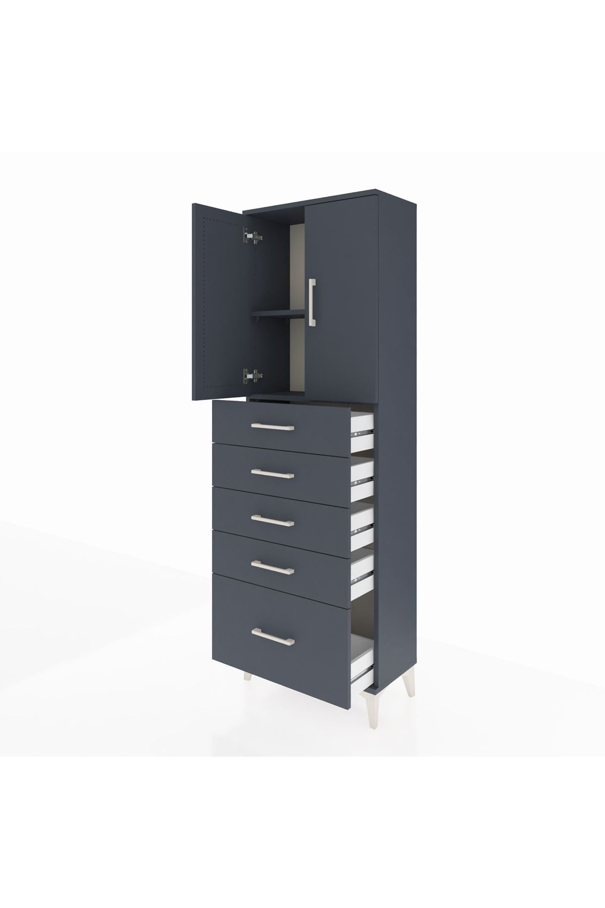 Arges Dolap 2 Raflı 5 Çekmeceli 2 Kapaklı 60x30x182 Antrasit-Antrasit