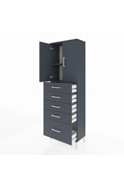 Arges Dolap 2 Raflı 5 Çekmeceli 2 Kapaklı 60x30x182 Antrasit-Antrasit