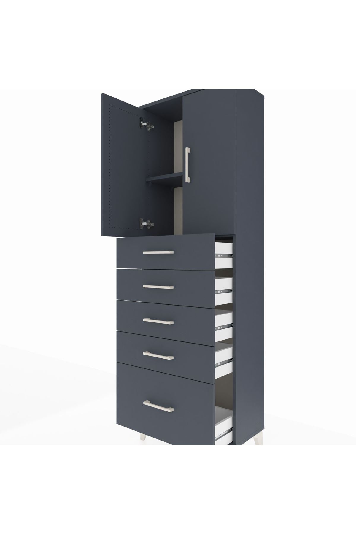 Arges Dolap 2 Raflı 5 Çekmeceli 2 Kapaklı 60x30x182 Antrasit-Antrasit