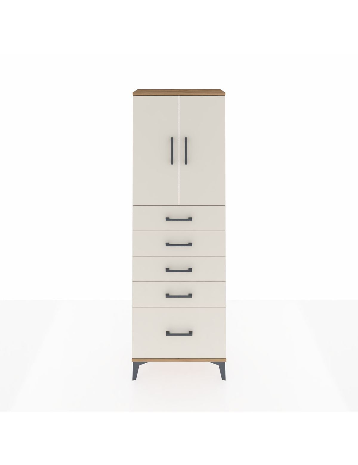 Arges Dolap 2 Raflı 5 Çekmeceli 2 Kapaklı 60x30x182 Çam-Aytaşı