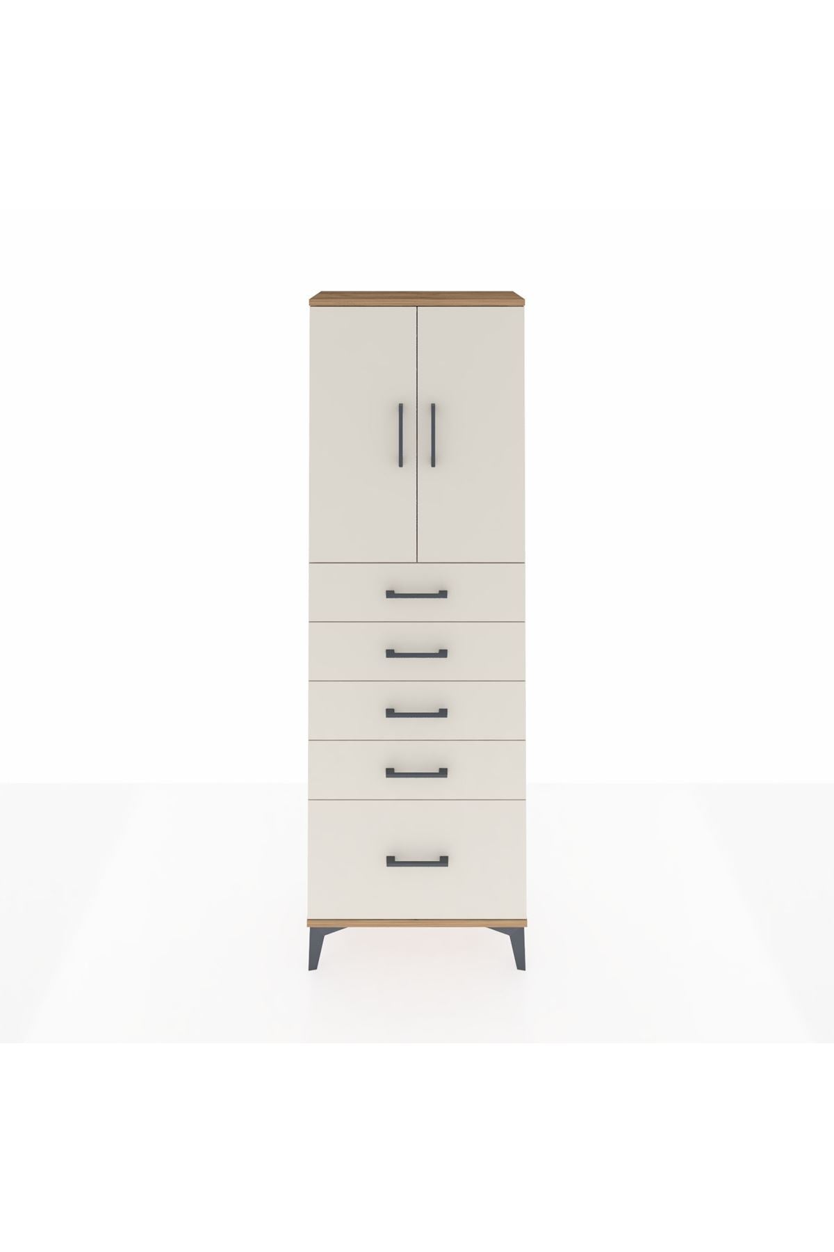 Arges Dolap 2 Raflı 5 Çekmeceli 2 Kapaklı 60x30x182 Çam-Aytaşı