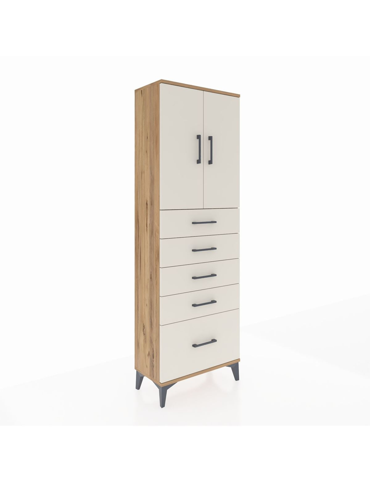 Arges Dolap 2 Raflı 5 Çekmeceli 2 Kapaklı 60x30x182 Çam-Aytaşı