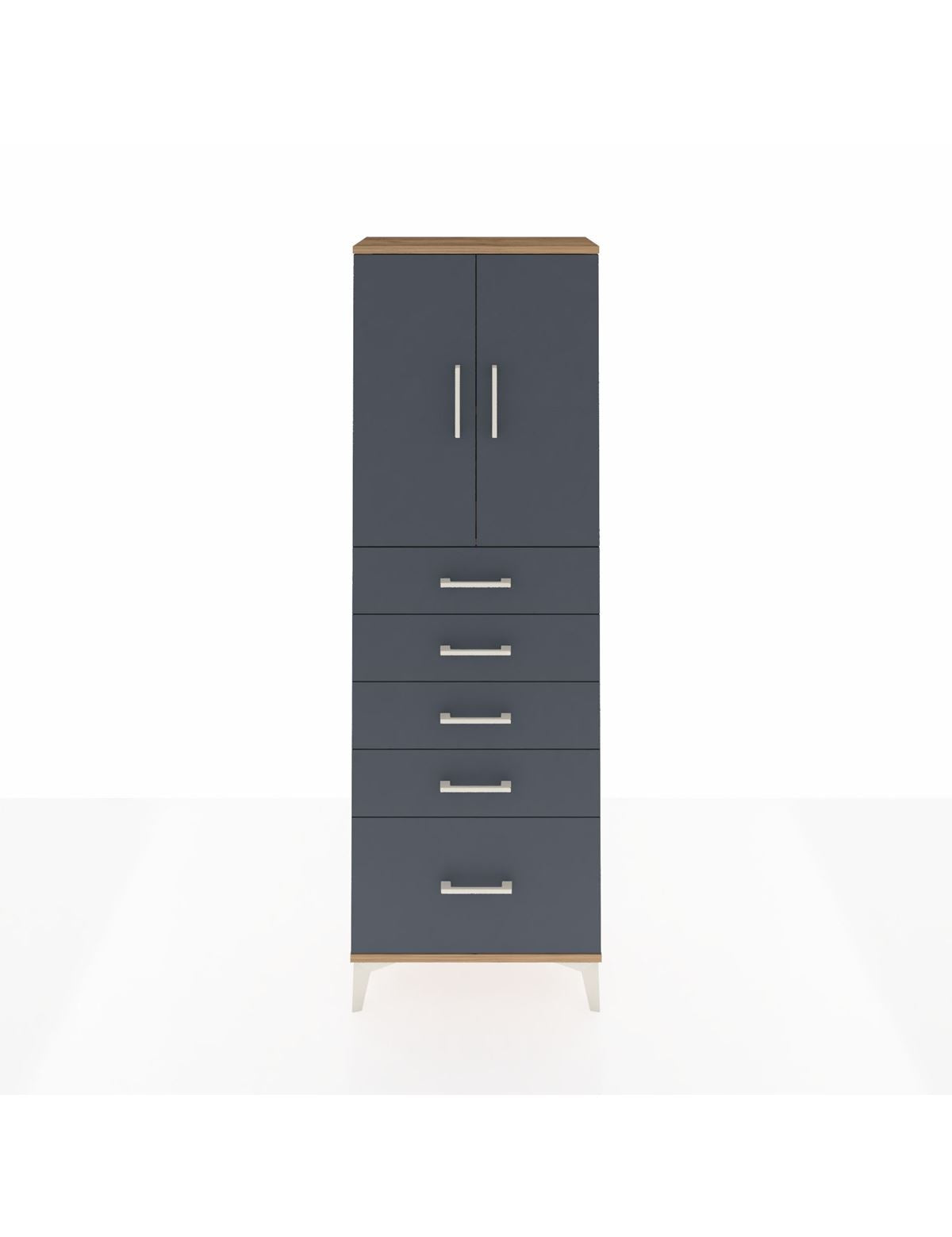 Arges Dolap 2 Raflı 5 Çekmeceli 2 Kapaklı 60x30x182 Çam-Antrasit