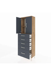 Arges Dolap 2 Raflı 5 Çekmeceli 2 Kapaklı 60x30x182 Çam-Antrasit