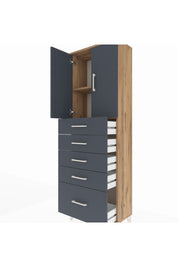 Arges Dolap 2 Raflı 5 Çekmeceli 2 Kapaklı 60x30x182 Çam-Antrasit
