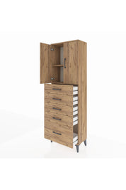 Arges Dolap 2 Raflı 5 Çekmeceli 2 Kapaklı 60x30x182 Çam-Çam