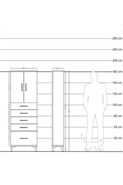 Arges Dolap 2 Raflı 5 Çekmeceli 2 Kapaklı 60x30x182 Çam-Çam