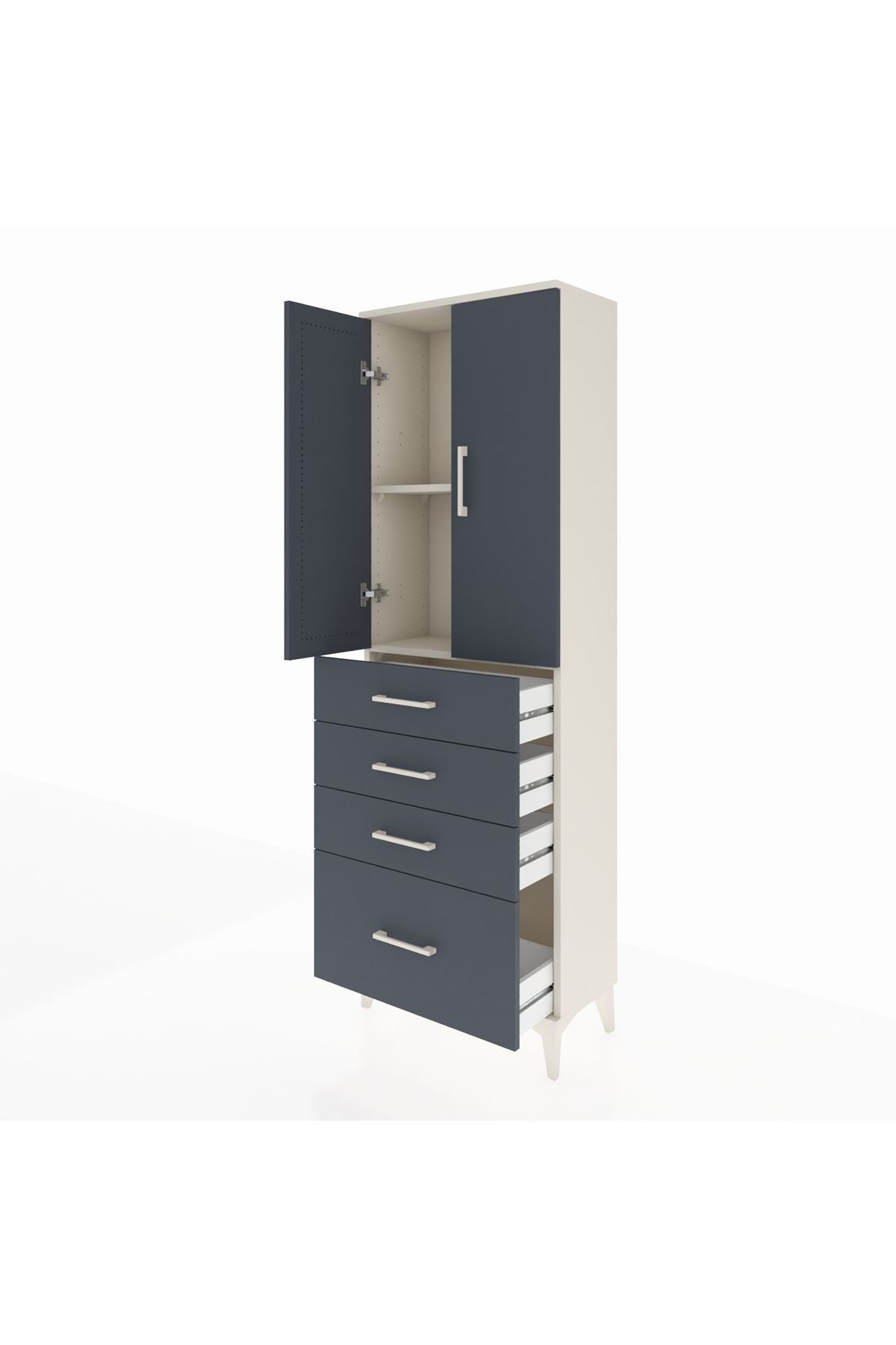 Arges Dolap 2 Raflı 4 Çekmeceli 2 Kapaklı 60x30x182 Aytaşı-Antrasit